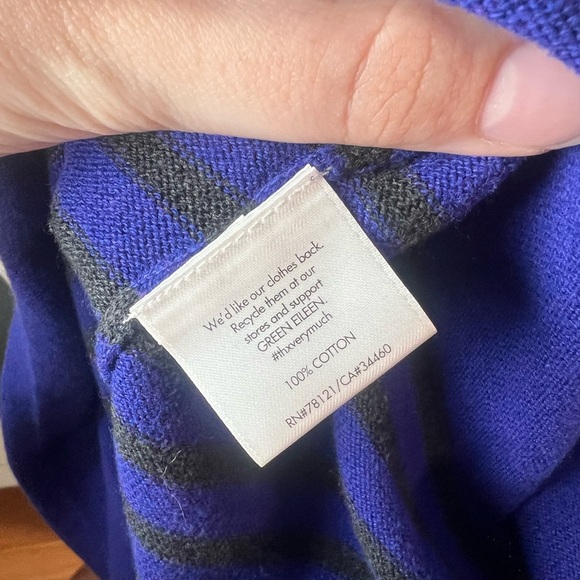 Eileen Fisher Purple Black Stripe Cotton Knit Sweater Sz M Boatneck Fall - Picture 5 of 6